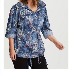 Torrid Denim Floral Hooded Anorak Jacket